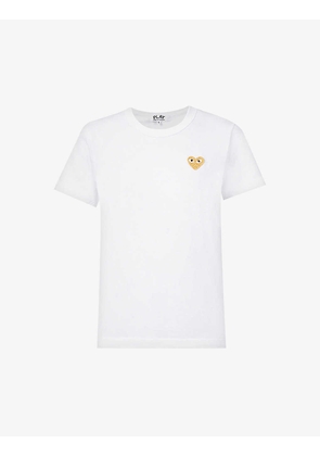 Play Women's White Embroidered-Heart Cotton-Jersey T-Shirt, Size: L
