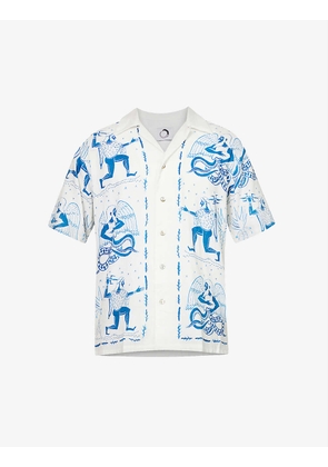 Typhon Blue abstract-print regular-fit linen-blend shirt