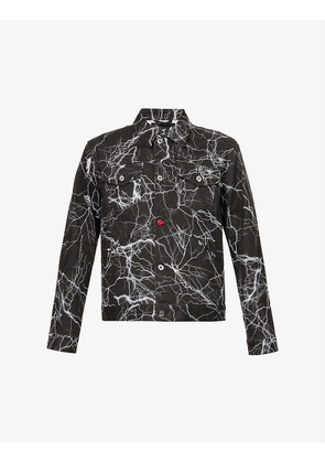 Graphic-print button-up regular-fit stretch-cotton jacket