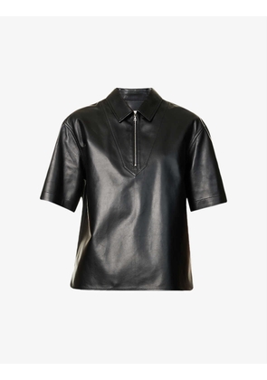 Zipped exposed-seam boxy-fit leather shirt
