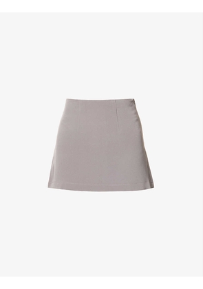 Heart-pocket high-waist silk mini skirt