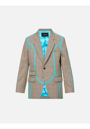Houndstooth-patterned contrast-tape relaxed-fit wool blazer
