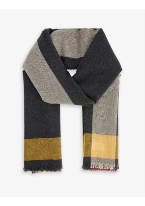Plaid fringed-edge cashmere scarf