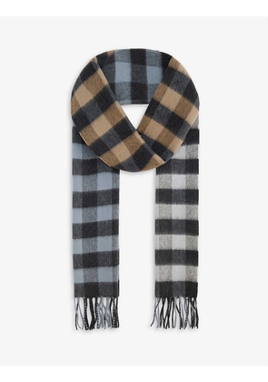 Gingham fringed-edge cashmere scarf