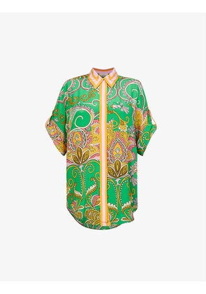 Marion abstract-print contrast-trim silk shirt
