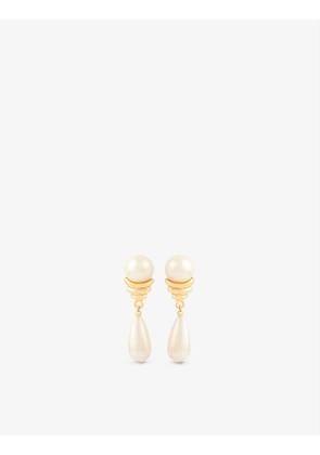 Pre-loved Rediscovered yellow gold-plated and faux-pearl drop earrings