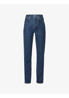 Cynthia geometric-pattern straight-leg high-rise organic cotton-blend denim jeans