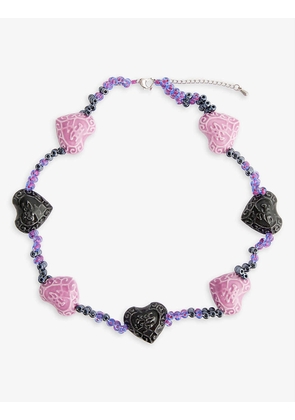 YUEQI QI heart-embellished glass and ceramic beaded necklace