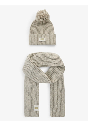 Logo-patch knitted beanie hat and scarf set