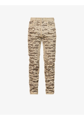 Distressed camouflage-pattern slim-fit jeans