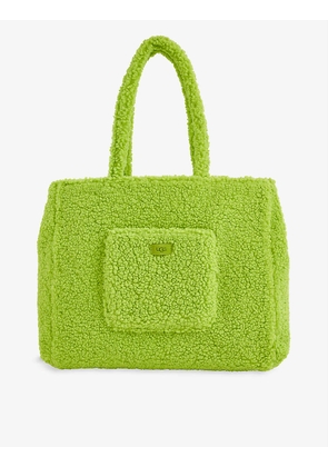 Adrina branded faux-shearling tote bag
