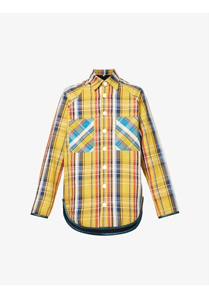 Check-pattern raglan-sleeve oversized-fit cotton shirt