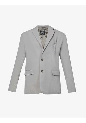 Pinched-pleat padded-shoulder cotton-blend blazer
