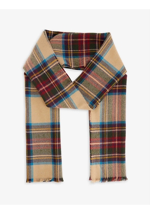 Fringed-edge extra-fine tartan merino-wool scarf