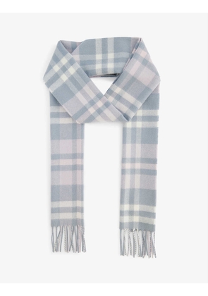 Plaid fringe-edged cashmere scarf
