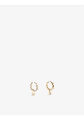 Logo-charm crystal-embellished hoop earrings
