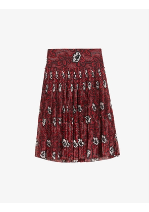Ariello floral-print dropped-waist pleated woven midi skirt