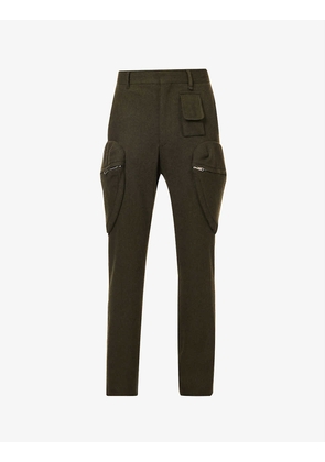 Zipped-pocket slim-fit tapered wool-blend trousers
