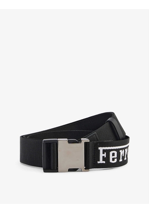 Logo-print recycled-polyester tape belt
