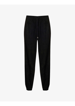 Poppy elasticated-waistband tapered high-rise suede-leather trousers