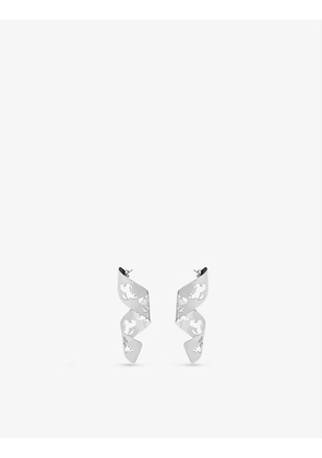 Spiral horse-logo silver-tone brass earrings