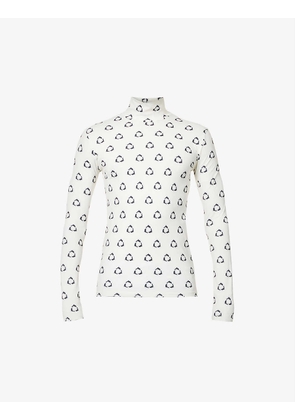 Graphic-print slim-fit stretch-woven top