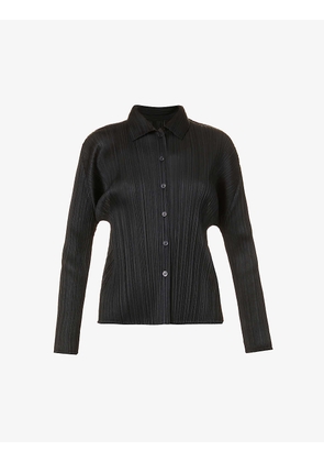 Pleated collared relaxed-fit woven shirt