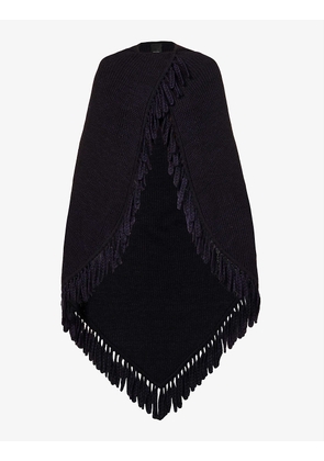 Relaxed-fit fringe-trim wool-blend knitted cape