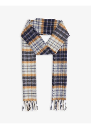 Tartan fringed cashmere scarf