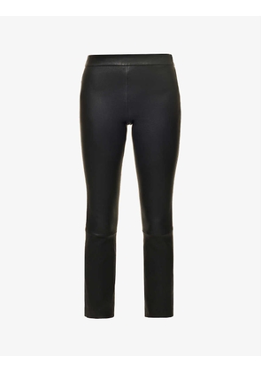 Panelled flared high-rise leather trousers
