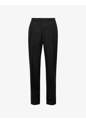 Pleated mid-rise straight-leg wool-blend trousers