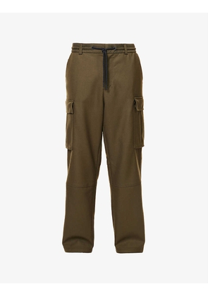 Elasticated-waistband regular-fit wide-leg wool trousers
