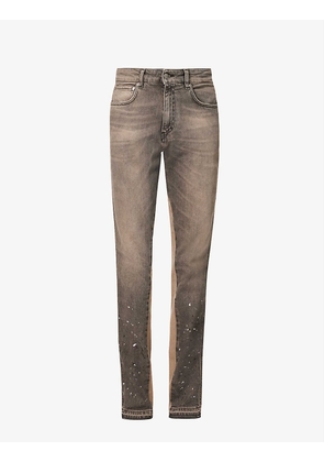 Panelled paint-splattered straight-leg stretch-denim jeans