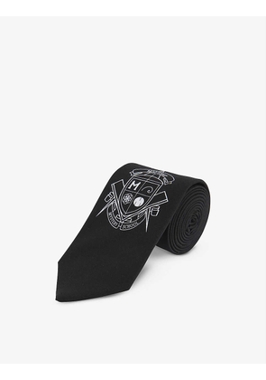 Crest-print stretch-woven tie