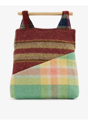 Blanket tartan-pattern wool and silk-blend tote bag