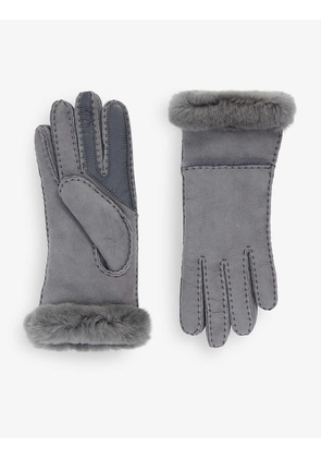 Tech logo-plaque leather and shearling gloves