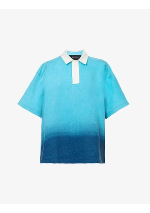 Gradient-embellished oversized-fit organic-denim polo shirt