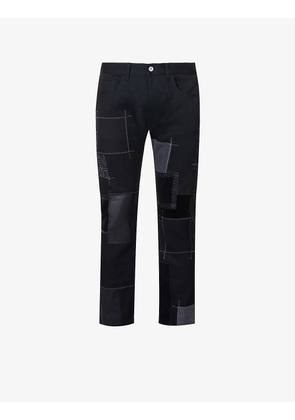 Patchwork contrast-stitch stretch-denim jeans