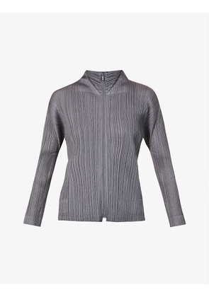 Pleated high-neck regular-fit woven jacket