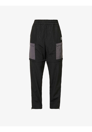 Tactical geometric-pattern tapered regular-fit stretch-woven trousers