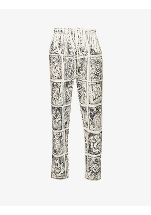 The Perfumer pattern-panel wide-tapered leg cotton-canvas trousers