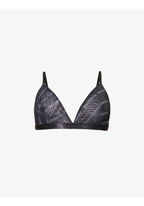 Logo-print stretch-mesh bra