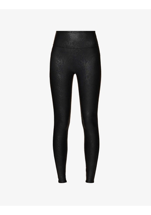 Snake-print faux-leather stretch-woven leggings