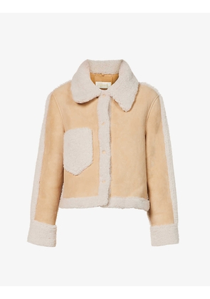 Kylie teddy-texture contrast-panel shearling jacket