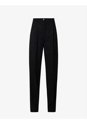 Darted high-rise wide-leg wool-blend trousers