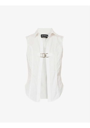 Buckle-detail sleeveless cotton shirt