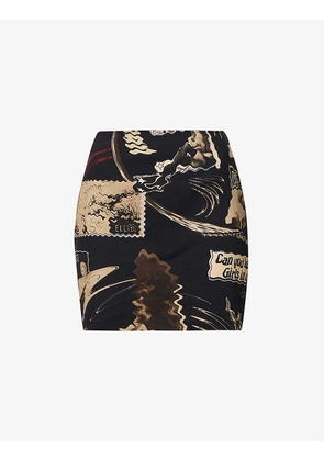 Collage graphic-print organic cotton-blend mini skirt