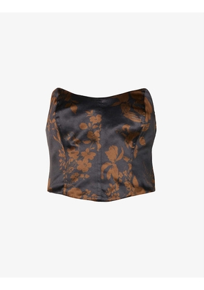 Maia floral-print cropped silk top