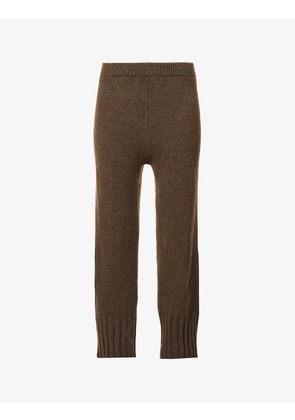 Ribbed-trim tapered-leg high-rise wool-blend trousers