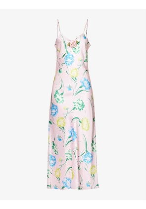 Floral-print V-neck silk maxi dress